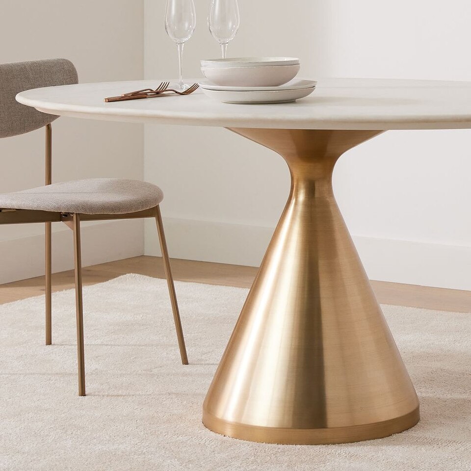 Silhouette Pedestal Marble Round Dining Table (112 cm, 152 cm) - West ...